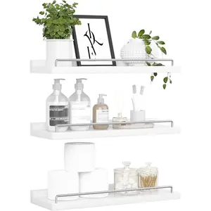 Floating Shelves for Wall Decor, White and Grey Shelves for Bathroom, Living Room, Bedroom, Picture Frames, Plants, Kitchen (Set of 3)