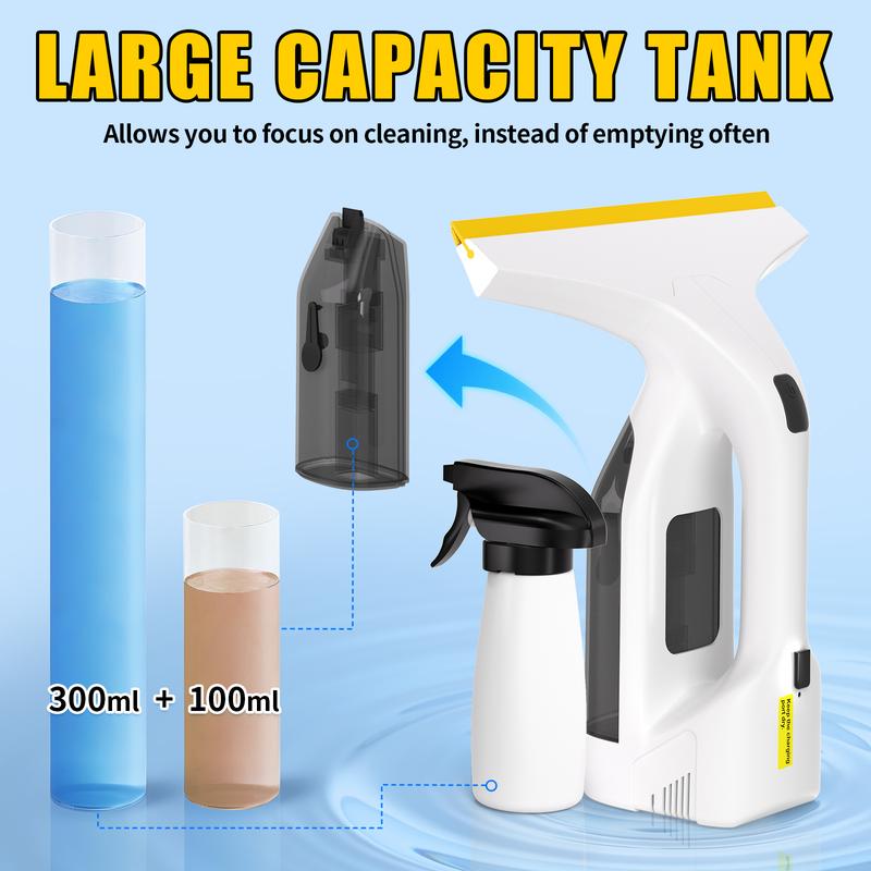 Cordless Window Vacuum Cleaner, Window Cleaner Squeegee Tool Set, Electric Windown Spray Cleaning Tool with 11 inch Squeegee Blade, 2000mAh Battery – Perfect for Showers, Mirrors, Glass, Countertops & Tiles