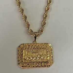14k Gold Filled Stainless Steel with Detailed The Last Supper Pendant 24” Inch Rope Chain