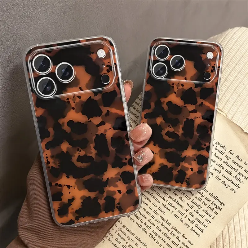 Vintage Leopard iPhone Case - Soft Silicone Shockproof Cover for iPhone 17/16/15 Pro Max| Amber Tone Pattern summerwins
