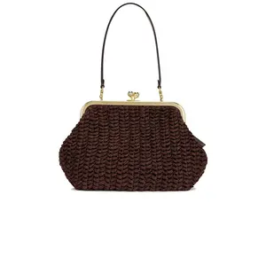 Coach Large Weave Straw Kisslock Frame 27 Bag in Maple