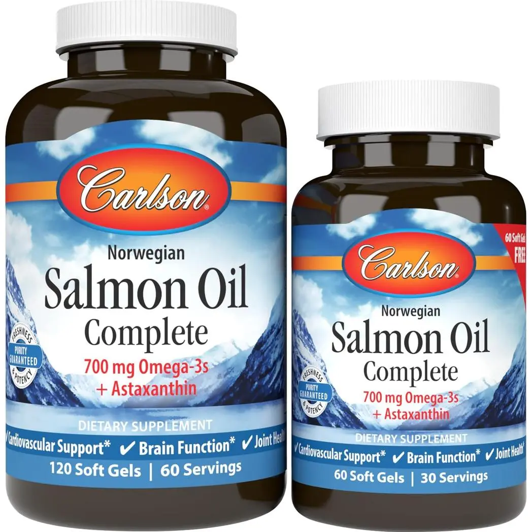 Carlson Labs Norwegian Salmon Oil Complete 120  60 Free Soft Gels Gluten-Free,