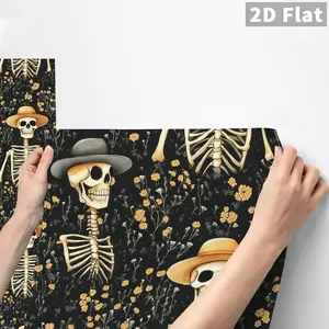 1PC QT Halloween Western Skeleton Floral Wall Sticker, Matte PVC Waterproof Oil-Proof Anti-Splash Peel & Stick Removable DIY Tile Decals for Kitchen Backsplash Vintage Gothic Decor