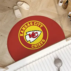 Kansas City Chiefs Logo Half Round Mat, Thick Flannel Non-Slip Absorbent Door Mat for Fans, Versatile Rug for Entryway Bathroom Bedroom Decor