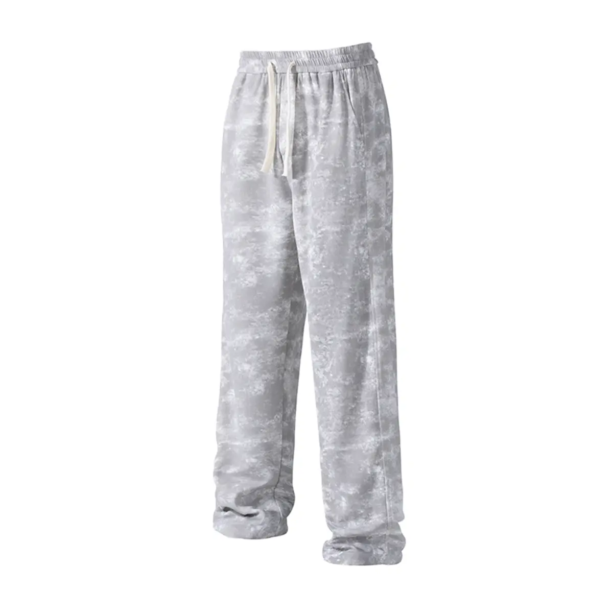 Men's Gray Tie-Dye Mid-Waist Minimalist Casual Jogger Pants - Comfortable and Stylish Drawstring Waist Men's Casual Bottoms for Holiday Wear