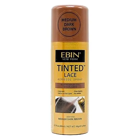 Ebin New York Tinted Lace Aerosol Spray (2.7oz/80ml) - Adult Beauty Haircare, Natural Waterproof Temporary No Bleach Hair Color for Lace Wigs, Buildable Skin Tone-Matching Coverage, Alcohol & Cyclopentasiloxane-Infused, Brush-Inclusive, Quick Dry