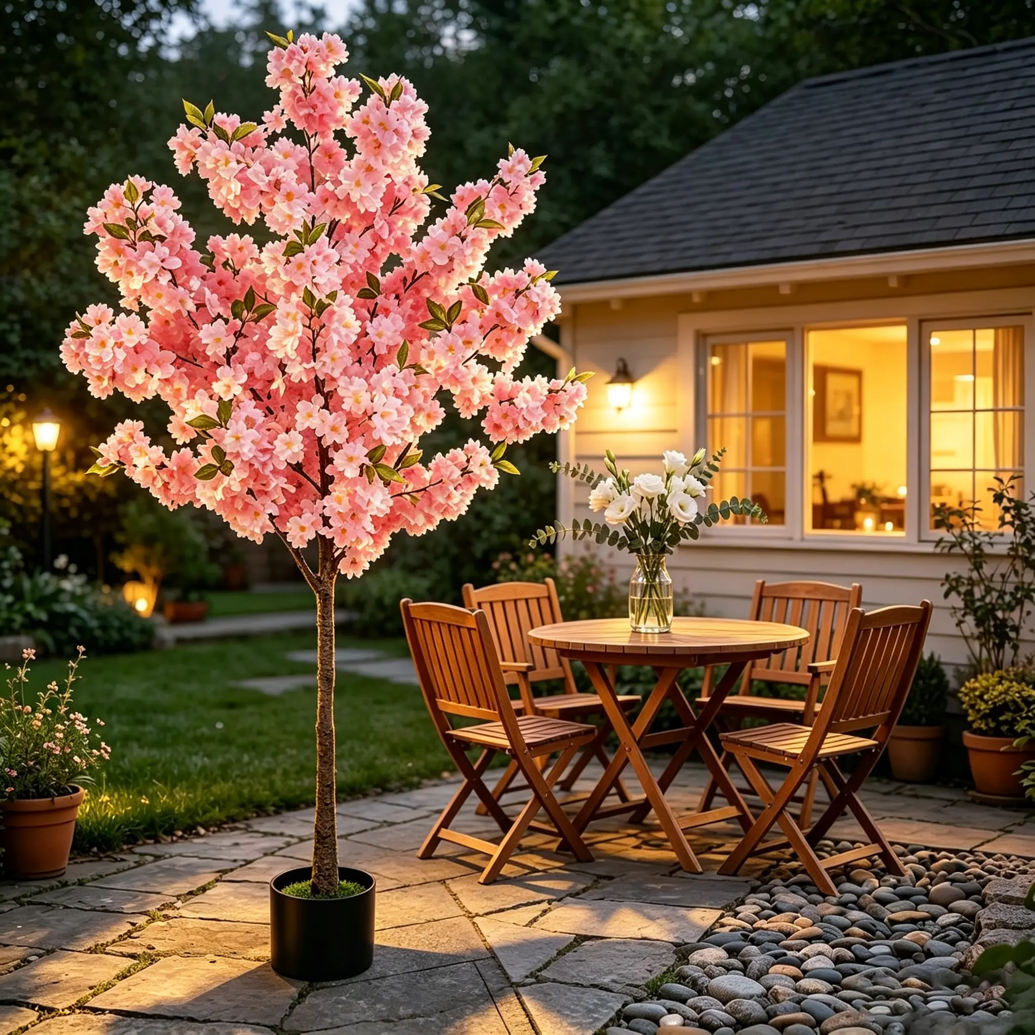 DLDA 5FT Decorative Artificial Pink Cherry Blossom Tree - Lifelike Silk Faux Sakura Floor Plant, No Maintenance Colorfast Fake Tree, 2-Minute Easy Assembly, Sturdy Cement Base, Home Decor for Living Room, Balcony Patio