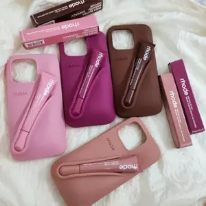 Cute Rhode Lip Gloss Case Silicone Protective Cover for Rhode Peptide Lip Tint Phone Case for IP 17 16 15 14 13 12 11 Pro ProMax Plus, Soft Silicone Cover with Box and Lipstick For iPhone GirlsLip Balm Phone Case Compatible with Peptide Lip Treatment