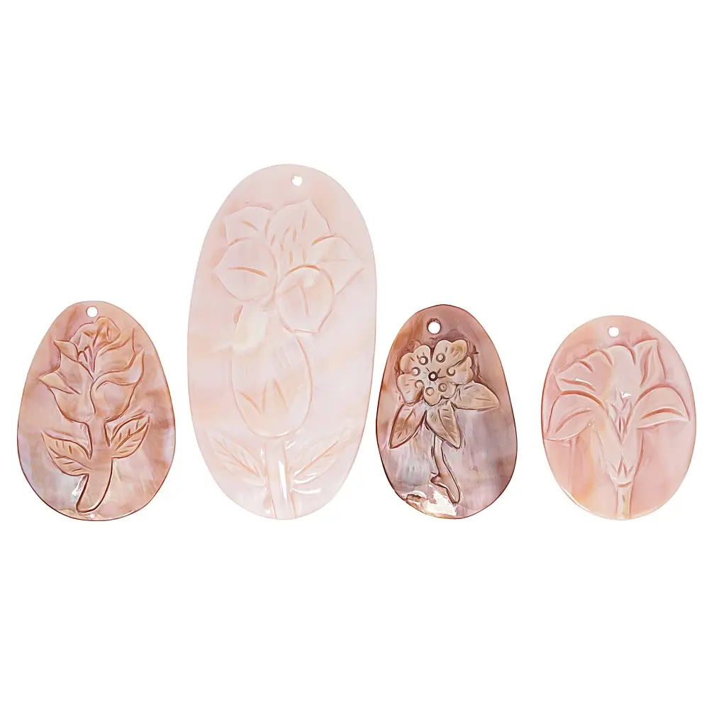 JTV Assorted Pink Shell Carved Flower Cameo Focal Set of 4