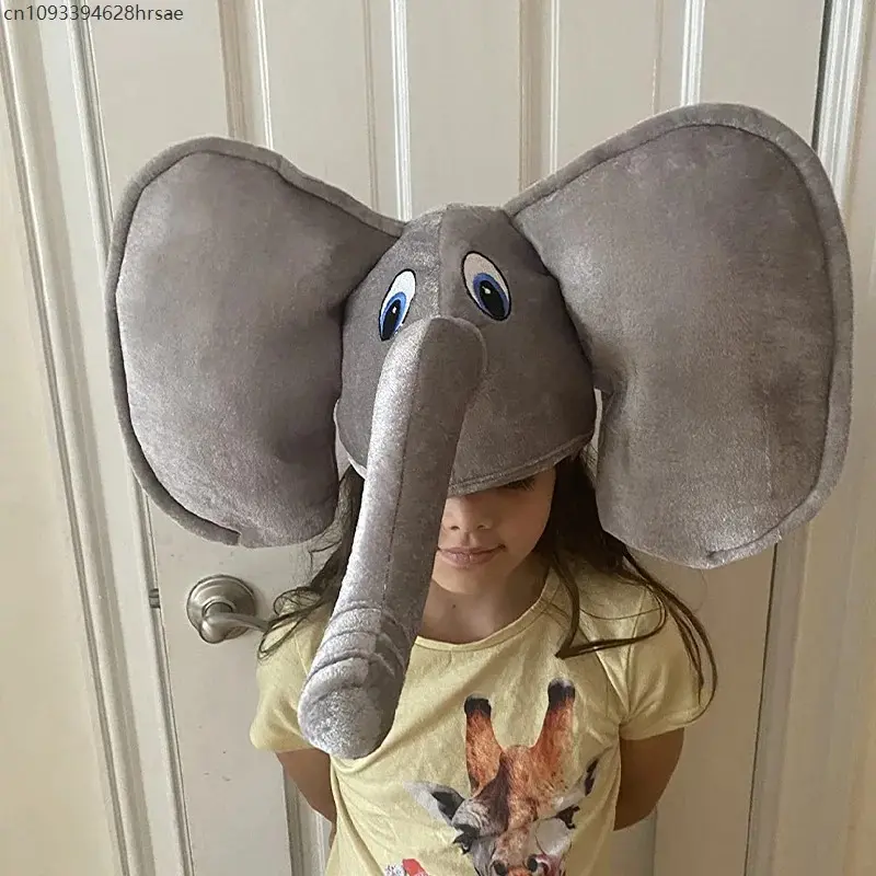 Adult Unisex Funny Halloween Animal Elephant Trunk Caps Plush Adult Stuffed Elephant Costume Hat