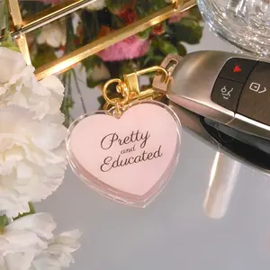 1pc Pink Acrylic Heart Keychain: Pietty And Educated, Friendship Gift, Love Gift, Perfect For Birthday, Party, Back-to-school, Gifts, Halloween, Christmas, Ideal For Purses, Backpack And Car Key