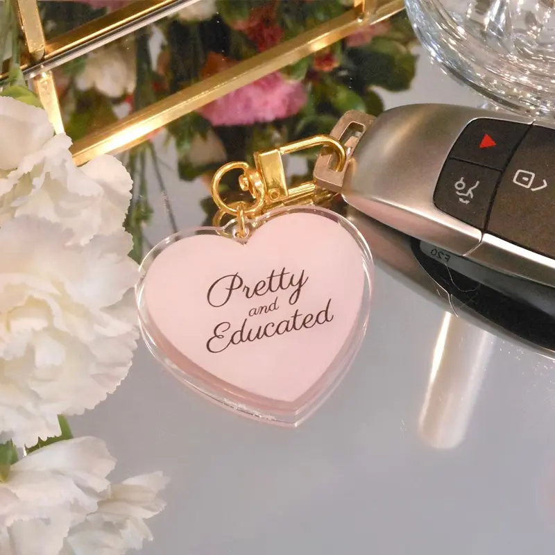 1pc Pink Acrylic Heart Design Keychain: Pietty And Educated, Friendship Gift, Love Gift, Perfect For Birthday, Party, Back-to-school, Gifts, Halloween, Christmas, Ideal For Purses, Backpack And Car Key