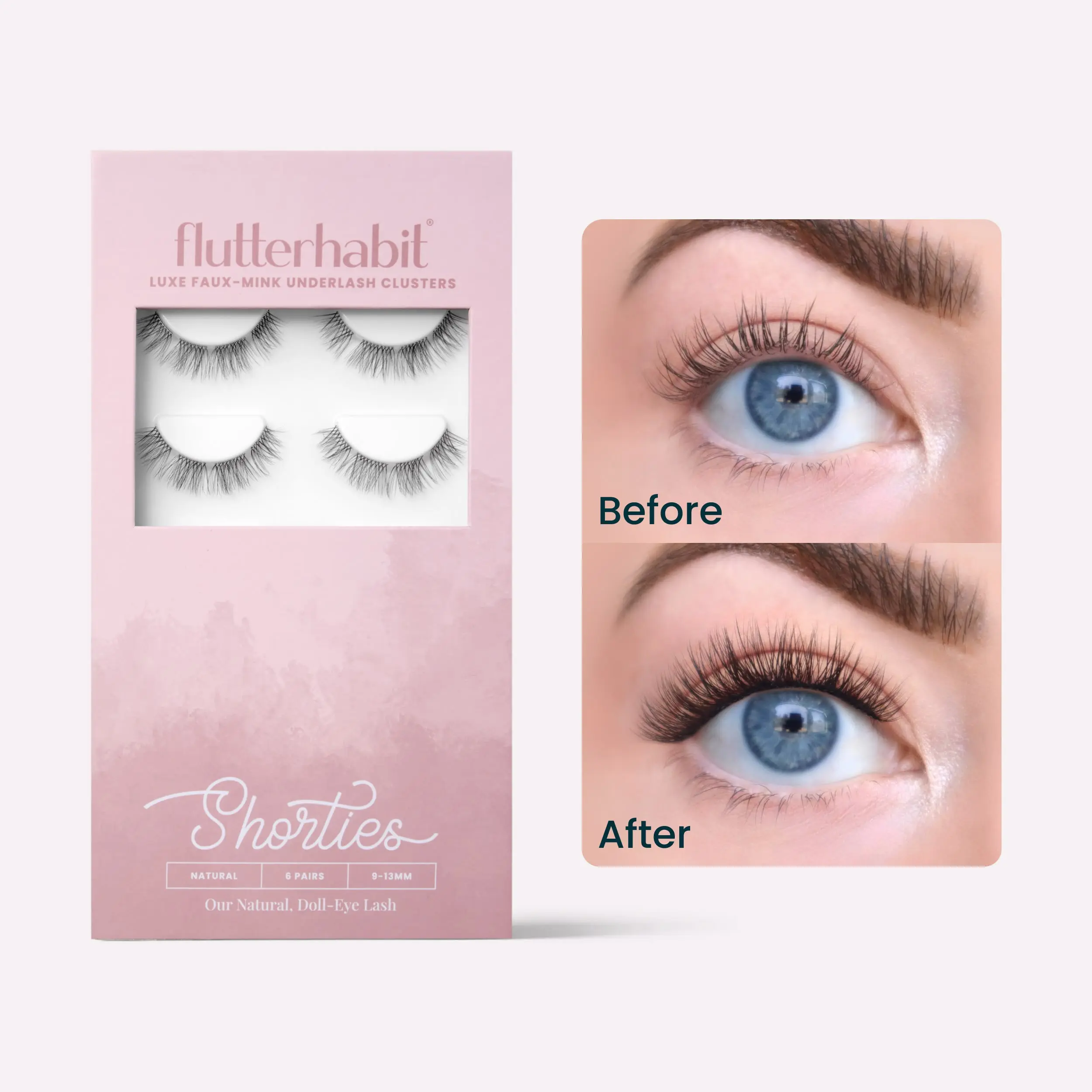 FlutterHabit Shorties pack of 6 DIY false Eyelash Extensions. Under lash application method. FlutterHabit Shorties pack of 6 DIY false Eyelash Extensions. Under lash application method.