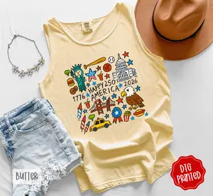 Happy 250 America Comfort Colors Tank Top, Trendy Women's Patriotic Shirt