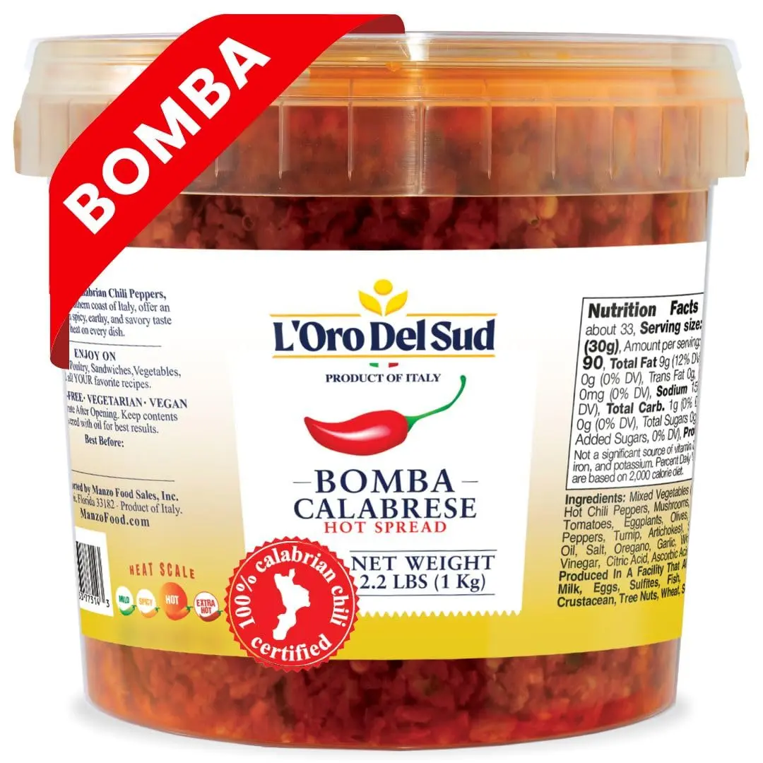 L’Oro Del Sud, Calabrian Bomba Hot Pepper Sauce, 2.2 lb (1 kg)