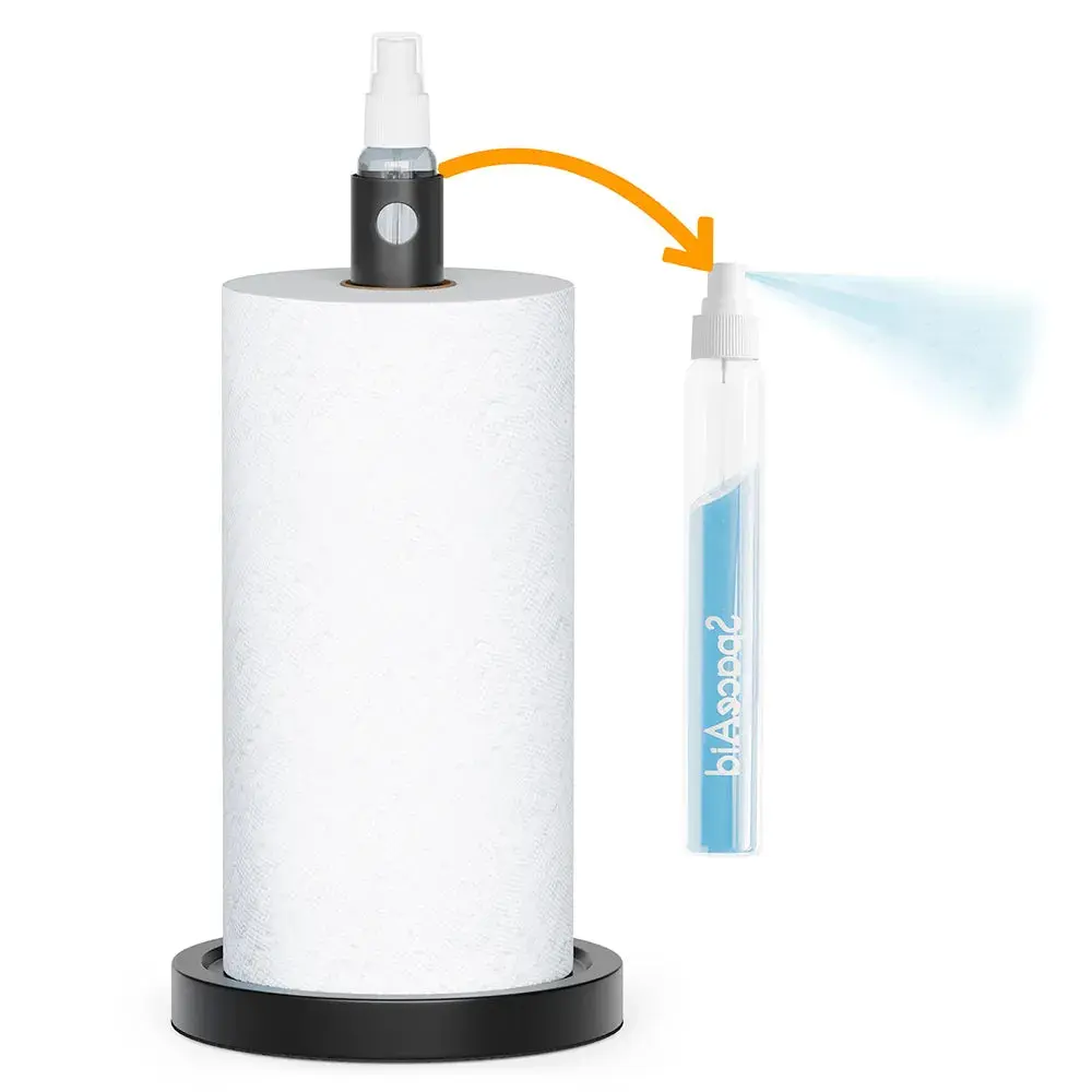 SpaceAid® 2 in 1 Black Countertop Paper Towel Holder with Spray Bottle Inside Center
