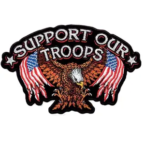 Support Our Troops Eagle USA Flag Patch [Iron on Sew on - 4.5 X 3.0 - ST2]