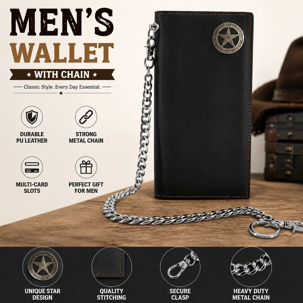 Western Wallets for Men RFID Blocking  Biker Long Wallet with Chain Bifold Cowboy Wallet#SummerVibes