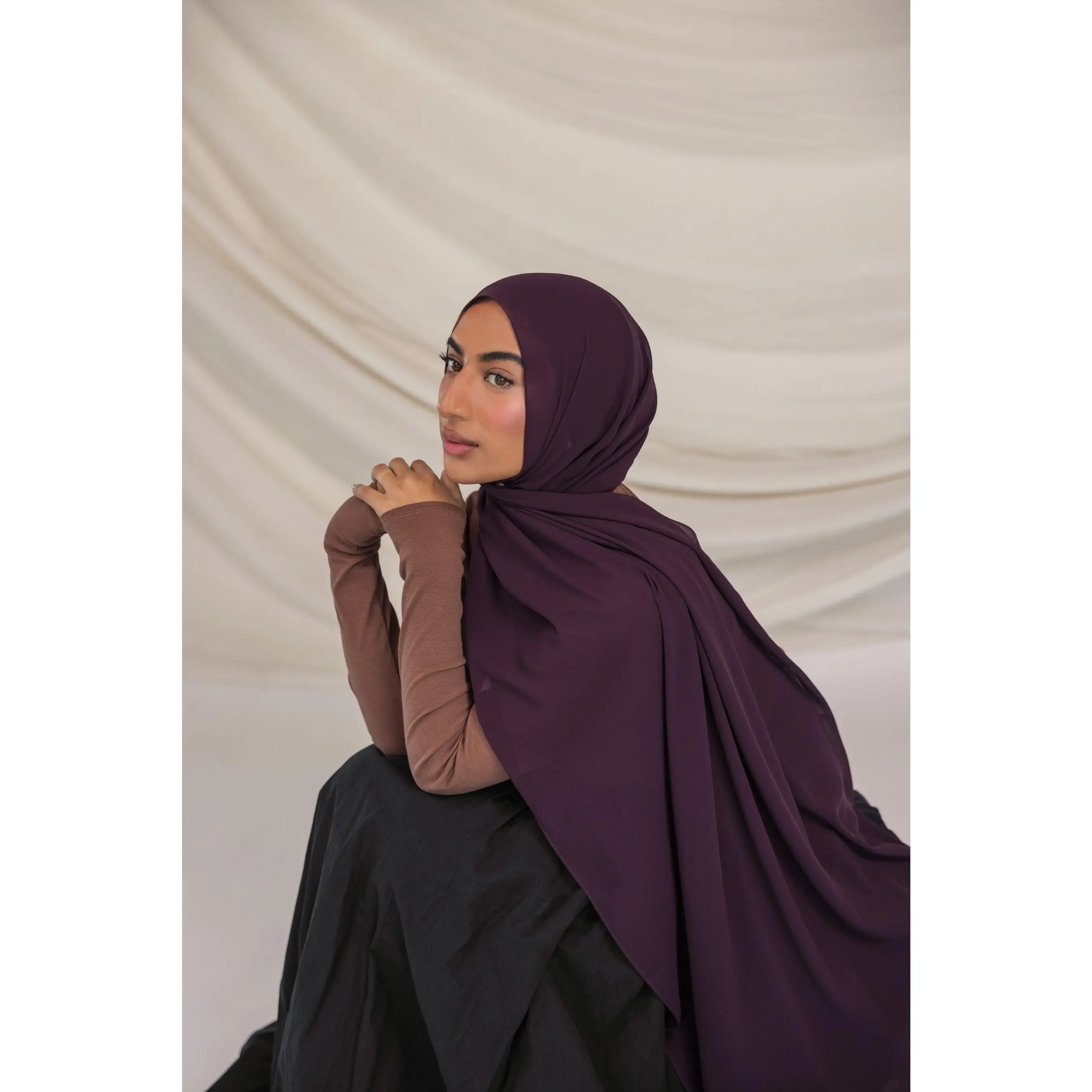 VELA Violet Amethyst Chiffon Hijab - Women's Elegant Solid Scarf, Lightweight Wrap for Everyday Styling
