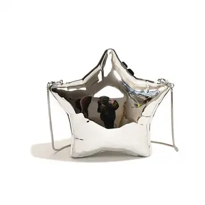 Niche Ins Style Star Crossbody Bag| Metallic Acrylic Chain Shoulder Bag| Trendy Pentagram Evening Clutch| Versatile Statement Mini Bag for Women