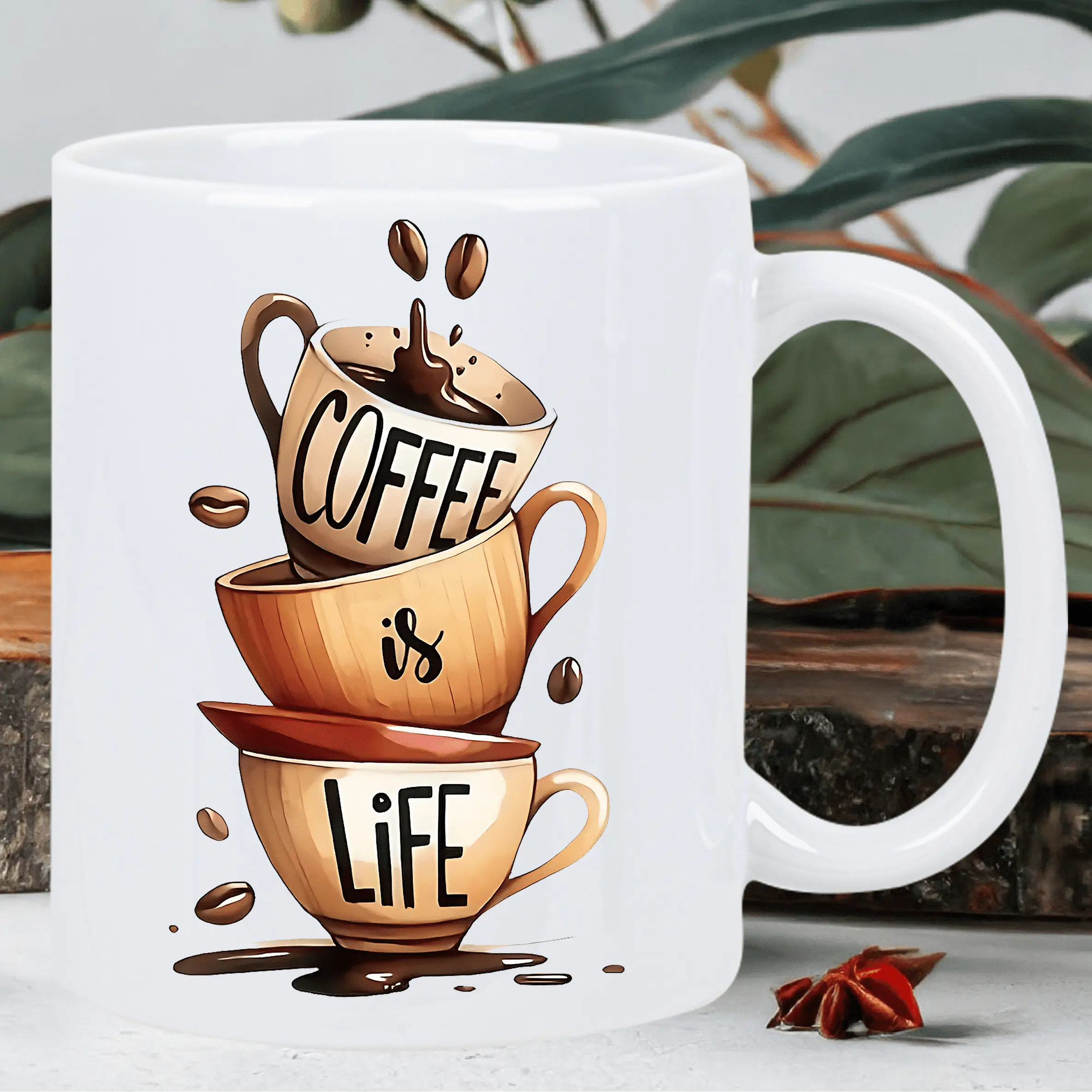 Coffee Is a Ceramic Cup of Life, 11 Ounces, Insulated, Reusable, Hand-Washed Only, Suitable for Coffee Lovers of All Ages, Home And Office Use, No Assembly Requiredtree Coffee/ Insulated Coffee Mug/ Espresso Cups/ Christmas Mug