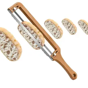 Adjustable Bread Slicer for Home Made Rolls, Stainless Steel Toothed Blade, Thickness Guide Function, Ideal for Baguettes and Handmade Bread