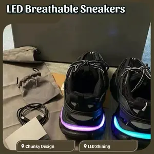 2026 blockbuster hit   LED Shining Couples Sneakers men's and women's Casual Breathable shoes track Chunky trainers USB Rechargeable Shoes  LED Breathable Chunky Track Shoes