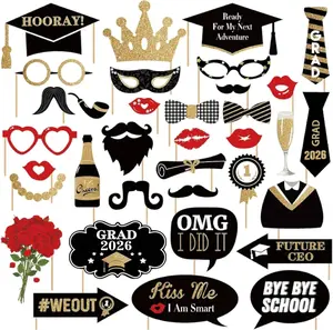 Happy Graduation 2026 Photo Booth Props 35pcs Funny Large Graduation Photo Props Class of 2026 Grad Decor with Sticks for Kids Boy Girl Women Men Graduation Party Favors Supplies Decorations