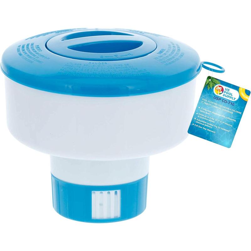 Pool floating collapsible chlorine 3 tablet chemical dispenser 7 diameter floater adjustable balanced chemical delivery