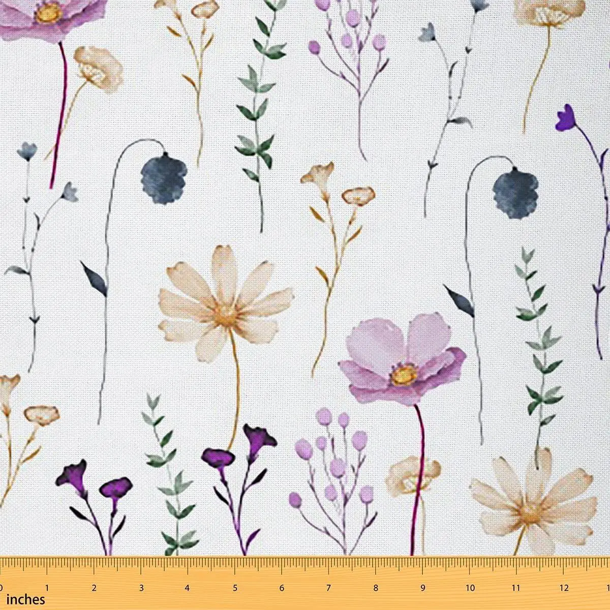 Watercolor Flower Fabric Purple Beige Floral Upholstery Fabric Rustic Farmhouse Decorative Fabrics Modern Minimalist Upholstery Fabric Outdoor Indoor DIY Projects