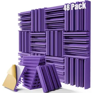 48 Pack Sound Proof  Panels,12" X 12" X 2" Self-adhesive Acoustic Panels with High Density,Decorative Soundproof Wall Panels Sound Absorbing  for Wall and Ceiling ()
