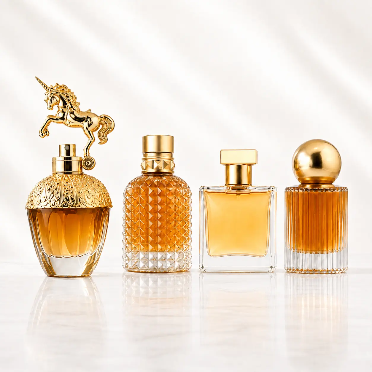 4-Piece Mini Perfume Set with Black Storage Box, Compact Glass Bottles, Suitable for Gifting, Travel, Display & Daily Carry