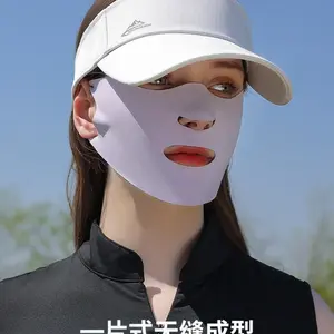 Summer Ice Silk Sunscreen Mask for Women, Breathable Thin Moisturizing Face Mask, Ear-Hanging UV Protection Face Cover