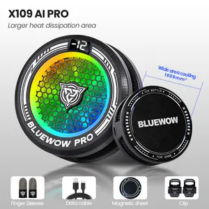 BlueWow X109 AI PRO Phone Cooler - 3-Speed Turbo RGB Lighting, Adjustable Magnetic Clip-On Gaming Finger Sleeve, 15W USB Charging Fan Cable, Phone Protection for PUBG Mobile, CODM (Purple)