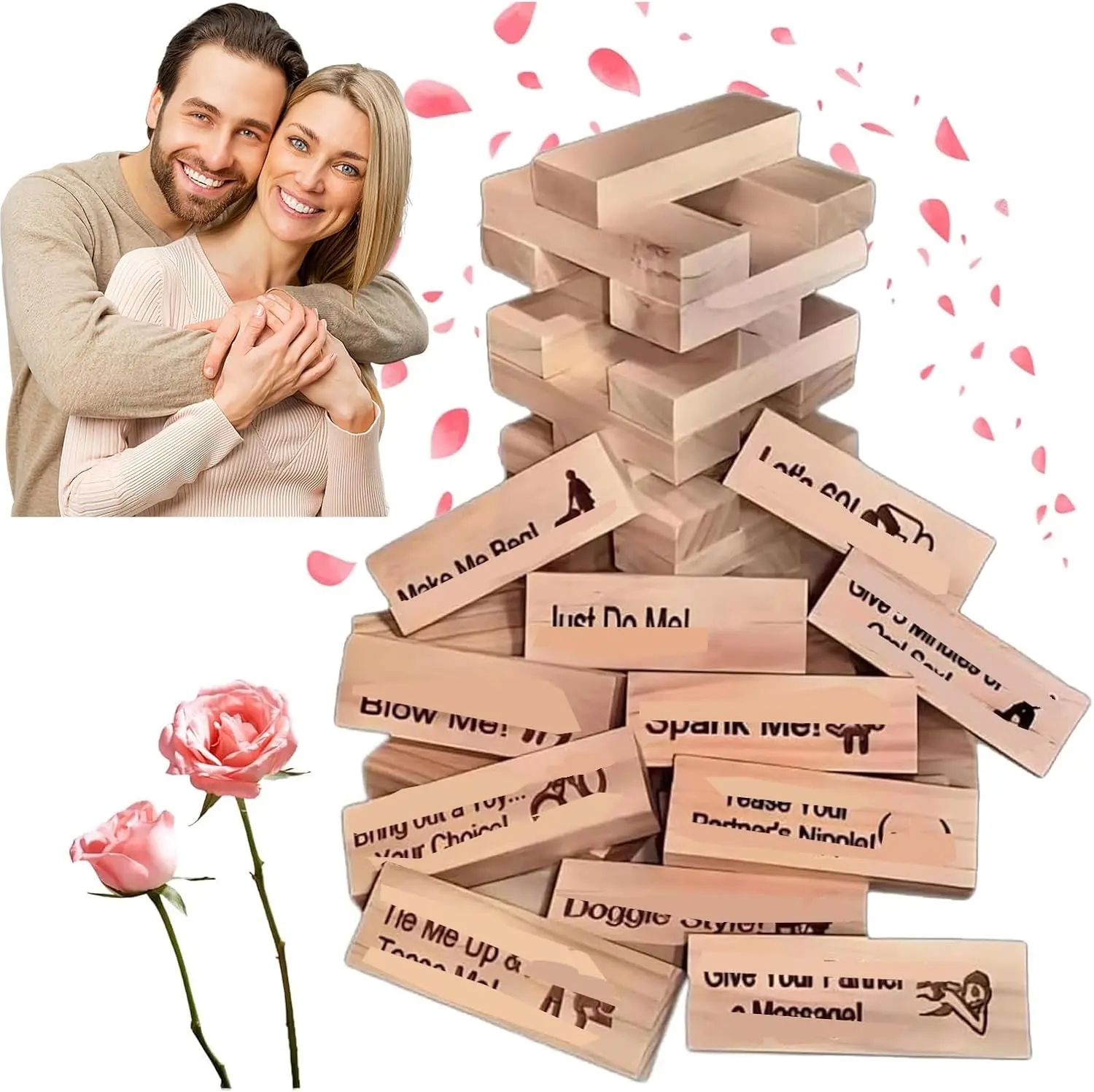 Lust Tower, 40Pcs Super Naughty Block Tower Game, Valentine Tumbling Tower Stacking Blocks, Fun Date Night Activities, Date Night Party Game 1 Set