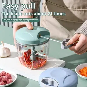 Operated Food Processor, Multi Purpose for Vegetables, Ginger, Fruit, beaten eggs, 500ml/900ml, Portable Hand-Pull Garlic Press and Onion Slicer, Vegetable Chopper, Multifunctional Food Chopper, Easy-To-Clean Kitchen Tool for Home, Free egg beating device