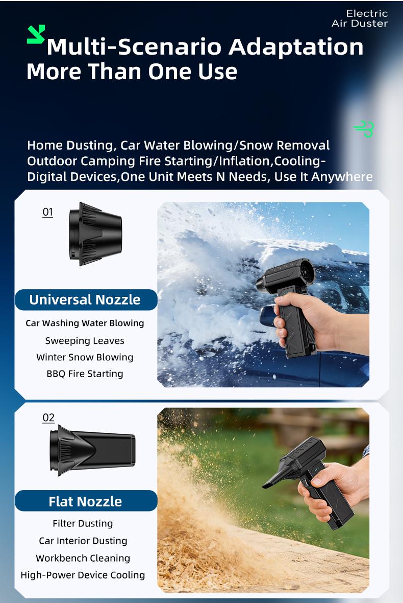Powerful Turbo Fan 140,000 RPM Mini Portable Jet Fan Compressed Air Duster Keyboard Cleaner Type-C Rechargeable Handheld Blower for Cars PCs Snow Removal with 3-Speed Settings