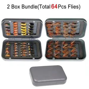 2 Box Bundle(Total 64 Pcs Flies)Trout Nymph Fly Fishing Lure Dry/Wet Flies-Nymphs Fly Fishing Flies Artificial Bait Kit