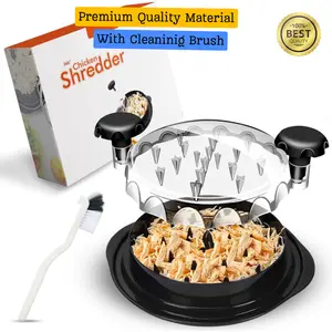 Upgrade Chicken Shredder Tool Twist with Transparent Lid Meat Shredding Tool Pulled Pork Beef Fish & Vegetables Ergonomic Handle Anti-Slip Dishwasher Safe Heat Resistant with Cleaning Brush Bear Claw Alternative Ergonomic Handle and Anti-Slip Base