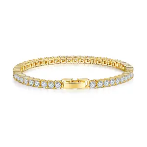 3mm 14K Gold/White Gold Plated Cubic Zirconia Tennis  for Women Hypoallergenic 6-8 Inch Gift Jewelry energy magnet durable stylish healing magnetic field good luck gold-plated money attraction  couples bracelet