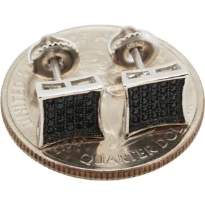 925 Sterling Silver Black Rhodium Plated AAA Cubic Zirconia 8mm Square Screw Back Stud Earrings