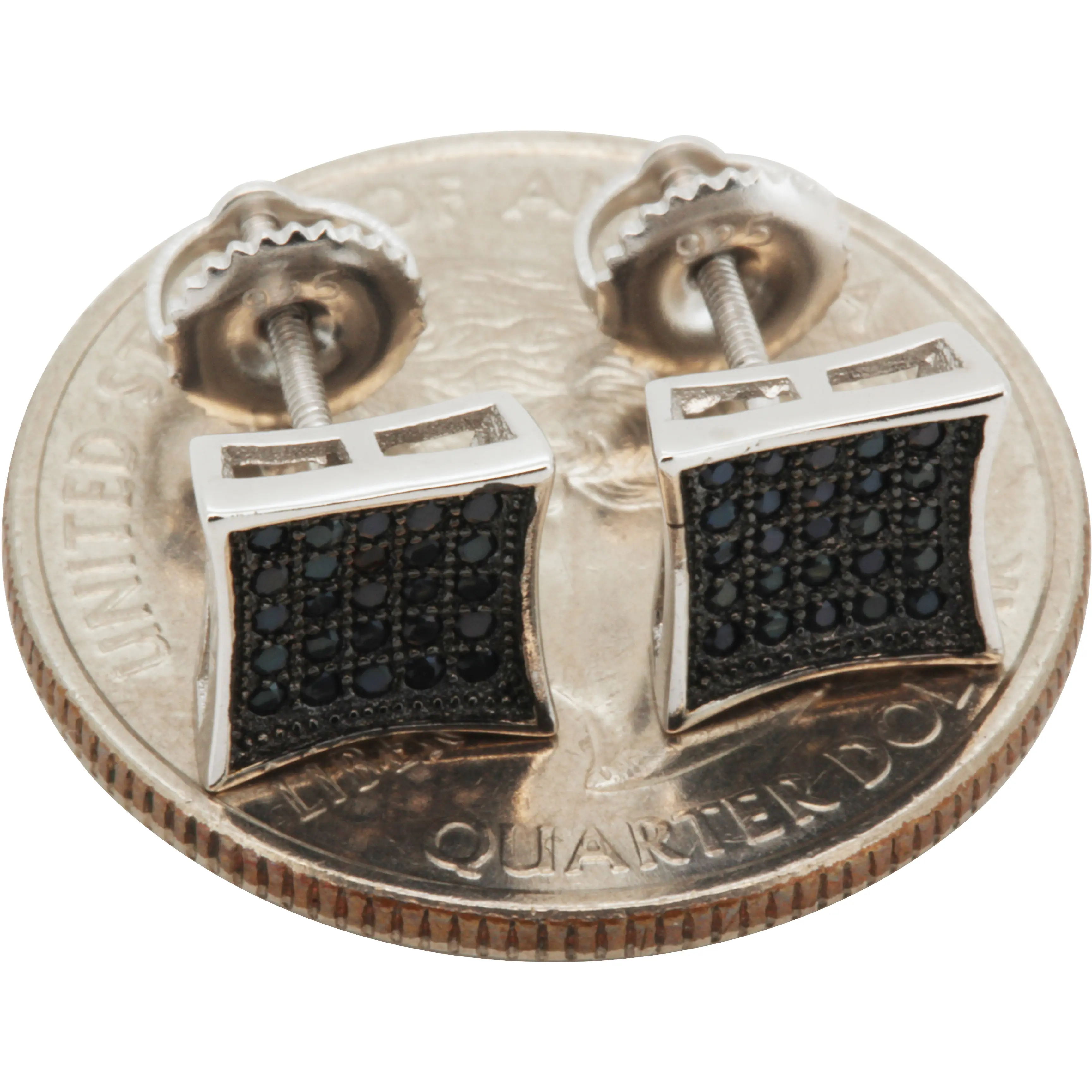 925 Sterling Silver Black Rhodium Plated AAA Cubic Zirconia 8mm Square Screw Back Stud Earrings