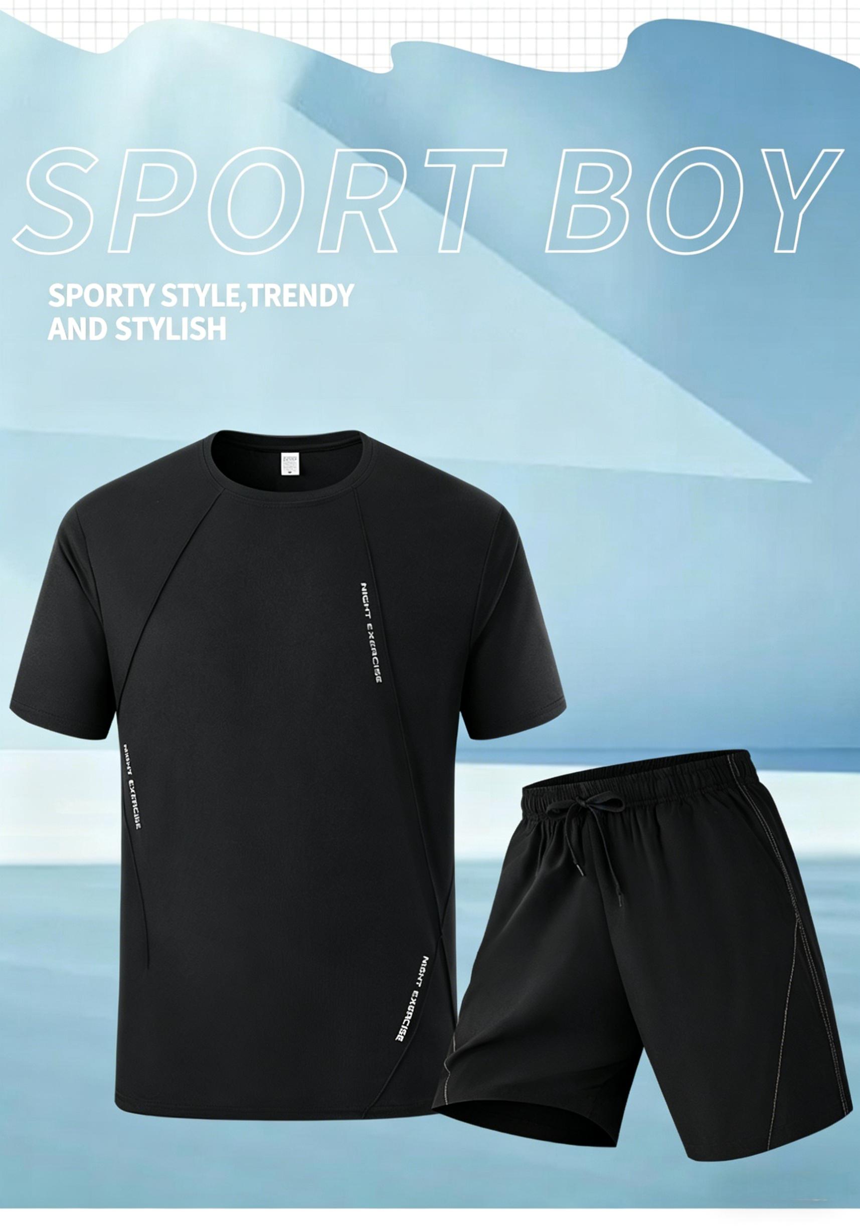 Men’s summer short-sleeve T-shirt and shorts set—casual, breathable, quick-drying, and moisture-wicking; suitable for outdoor sports, fitness, and running.
