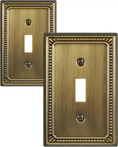 Sunken  Decorative Toggle Wall Plates, 2-Pack Antique Brass Light  Covers, 1-Gang Metal  Plate Covers, 3.15''*4.88'', Midsize