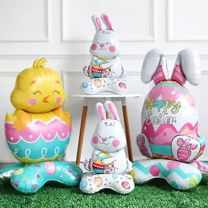 4Pcs Easter Balloons,Large Size Bunny Rabbit Chicken Egg Shaped Mylar Foil Balloons For Happy Easter Birthday Party Home Spring Decorations