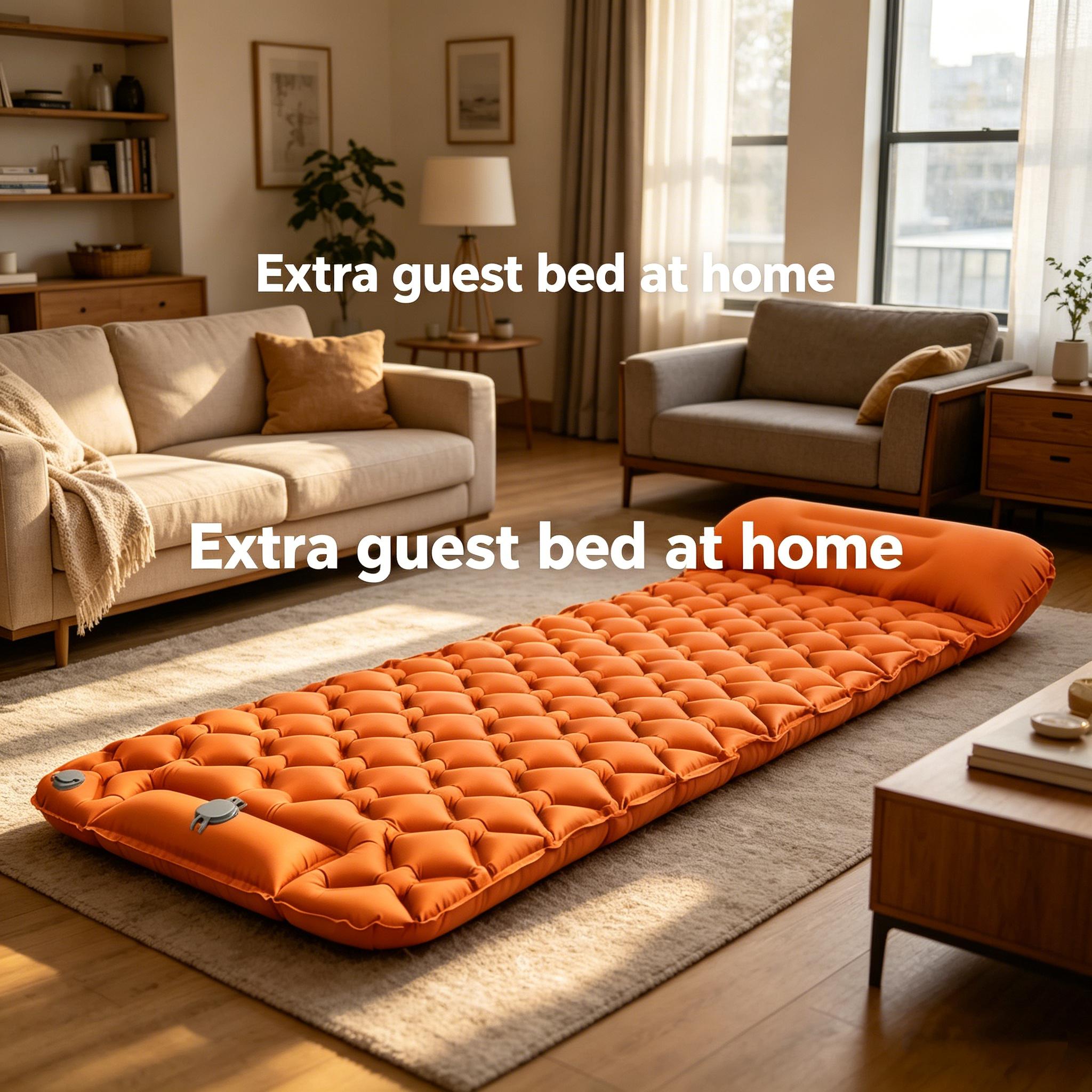 1 single foot inflatable sleeping pad, widened and thickened with drawstring, ultra light and foldable air cushion, suitable for camping, hiking, beach picnicking, travel, family rest, car rest, and outdoor backpacks