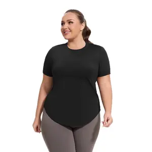 Plus size yoga fitness running elastic T-shirt, sports loose mesh short sleeves quick drying