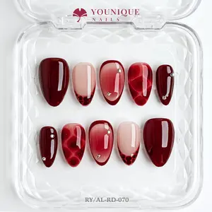 Younique Nails | 10PCS 100% Handmade Press-On Nails | Reusable Colorful Art acrylic stylish 3D Luxury Handcrafted Glossy