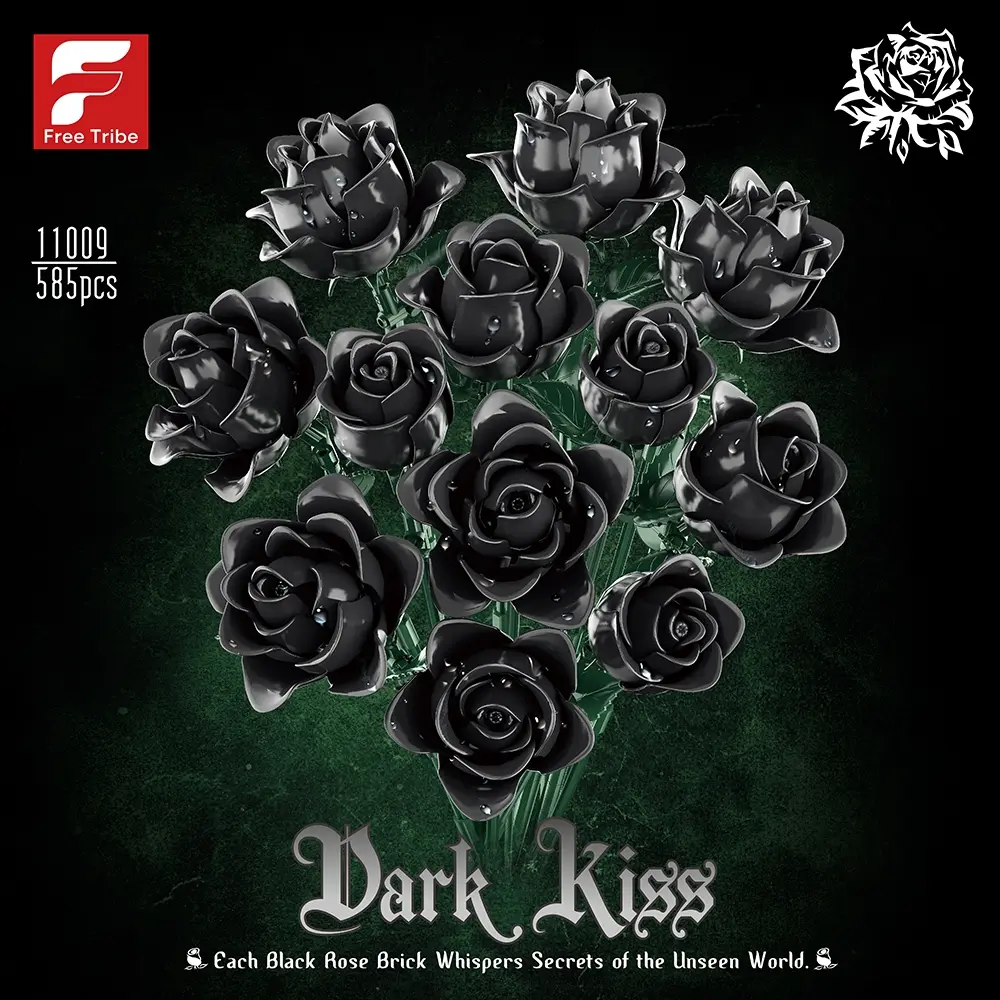 Valentine's Day Rose Building Blocks Set, 585pcs Small Bricks DIY Model Kit, Realistic Black Rose, DIY Eternal Roses, Decorative Artificial Flower, Creative Gift for Her, Romantic Home Decor Decoration