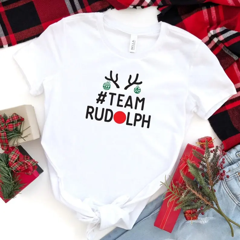Team Rudolph Christmas t-shirt / Unisex size / Cute Reindeer red nose Xmas Tee / Cosy Christmas tshirts